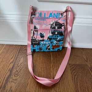 Robin Ruth Holland Travel Crossbody - Pink Windmill Tulip Print Adjustable Strap